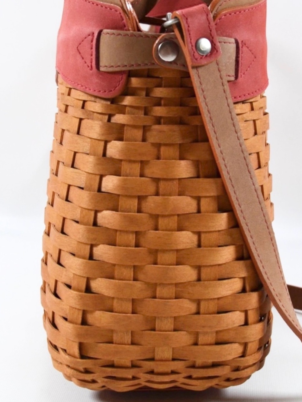 Longaberger Woven Basket Crossbody Bag with Pink Trim